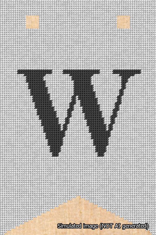 A simulated image of the stitched needlepoint design: Banner 18m Forked W Black on White. Not A.I. generated.