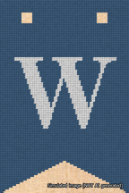 A simulated image of the stitched needlepoint design: Banner 18m Forked W White on Blue. Not A.I. generated.