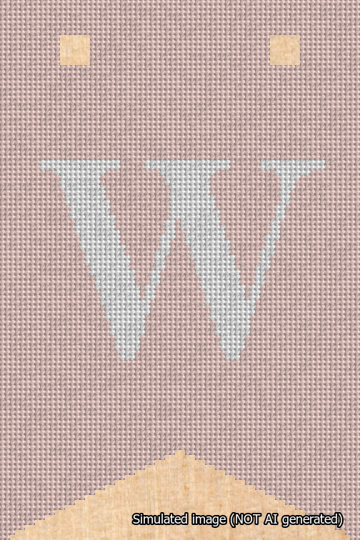 A simulated image of the stitched needlepoint design: Banner 18m Forked W White on Pink. Not A.I. generated.