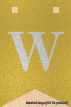 A simulated image of the stitched needlepoint design: Banner 18m Forked W White on Yellow. Not A.I. generated.