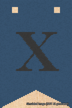 A simulated image of the stitched needlepoint design: Banner 18m Forked X Black on Blue. Not A.I. generated.