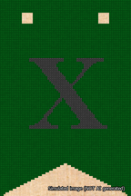 A simulated image of the stitched needlepoint design: Banner 18m Forked X Black on Green. Not A.I. generated.