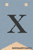 A simulated image of the stitched needlepoint design: Banner 18m Forked X Black on Light Blue. Not A.I. generated.