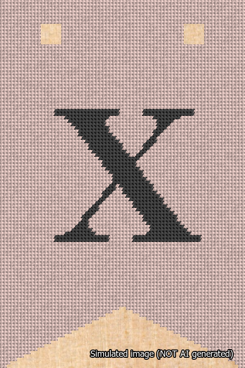 A simulated image of the stitched needlepoint design: Banner 18m Forked X Black on Pink. Not A.I. generated.