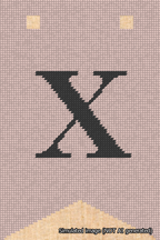 A simulated image of the stitched needlepoint design: Banner 18m Forked X Black on Pink. Not A.I. generated.