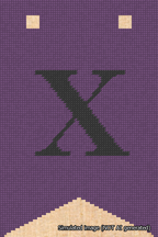 A simulated image of the stitched needlepoint design: Banner 18m Forked X Black on Purple. Not A.I. generated.