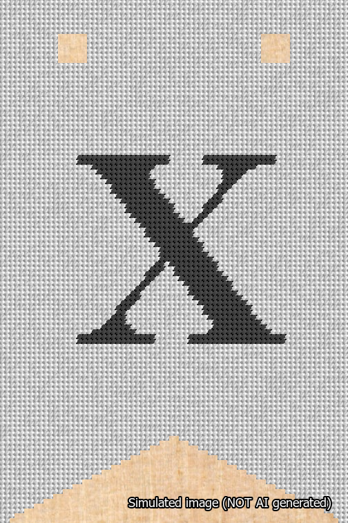 A simulated image of the stitched needlepoint design: Banner 18m Forked X Black on White. Not A.I. generated.