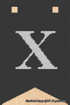 A simulated image of the stitched needlepoint design: Banner 18m Forked X White on Black. Not A.I. generated.
