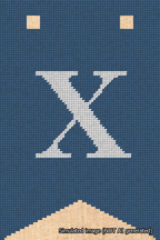 A simulated image of the stitched needlepoint design: Banner 18m Forked X White on Blue. Not A.I. generated.