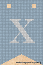 A simulated image of the stitched needlepoint design: Banner 18m Forked X White on Light Blue. Not A.I. generated.