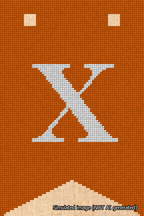 A simulated image of the stitched needlepoint design: Banner 18m Forked X White on Orange. Not A.I. generated.