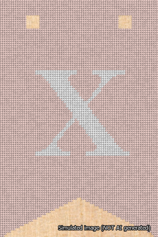 A simulated image of the stitched needlepoint design: Banner 18m Forked X White on Pink. Not A.I. generated.