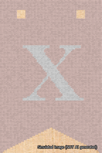 A simulated image of the stitched needlepoint design: Banner 18m Forked X White on Pink. Not A.I. generated.