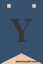 A simulated image of the stitched needlepoint design: Banner 18m Forked Y Black on Blue. Not A.I. generated.