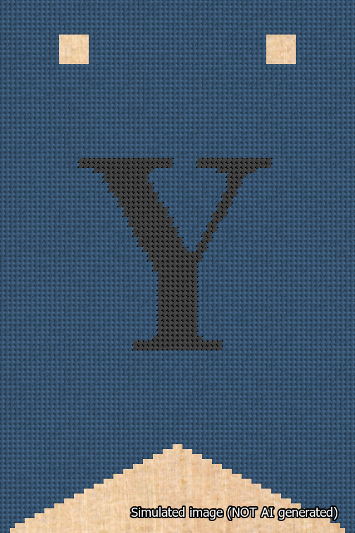 A simulated image of the stitched needlepoint design: Banner 18m Forked Y Black on Blue. Not A.I. generated.