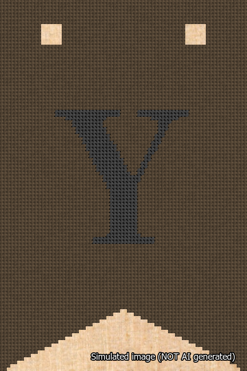 A simulated image of the stitched needlepoint design: Banner 18m Forked Y Black on Brown. Not A.I. generated.