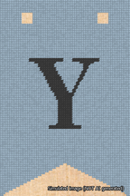 A simulated image of the stitched needlepoint design: Banner 18m Forked Y Black on Light Blue. Not A.I. generated.
