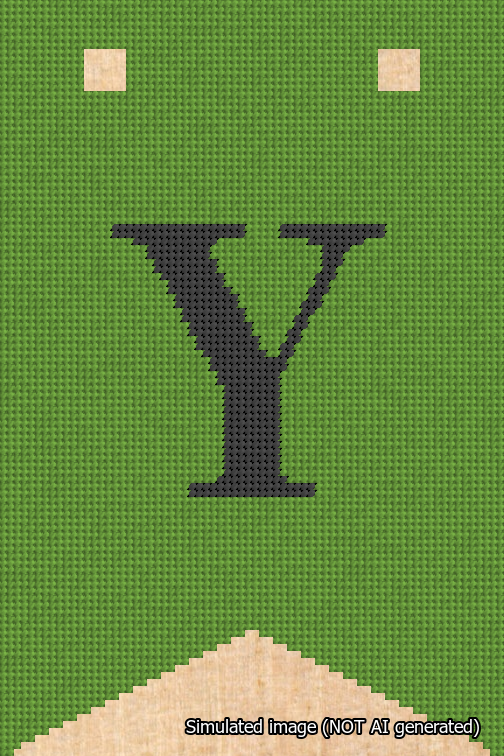 A simulated image of the stitched needlepoint design: Banner 18m Forked Y Black on Light Green. Not A.I. generated.