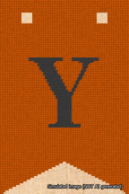 A simulated image of the stitched needlepoint design: Banner 18m Forked Y Black on Orange. Not A.I. generated.