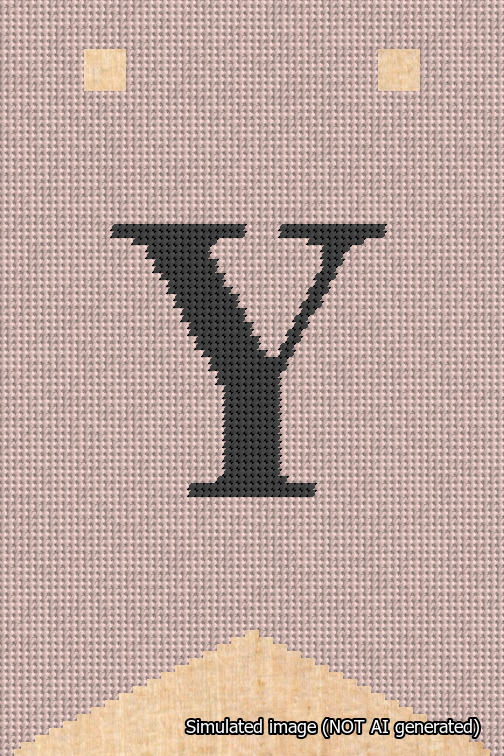 A simulated image of the stitched needlepoint design: Banner 18m Forked Y Black on Pink. Not A.I. generated.
