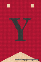 A simulated image of the stitched needlepoint design: Banner 18m Forked Y Black on Red. Not A.I. generated.