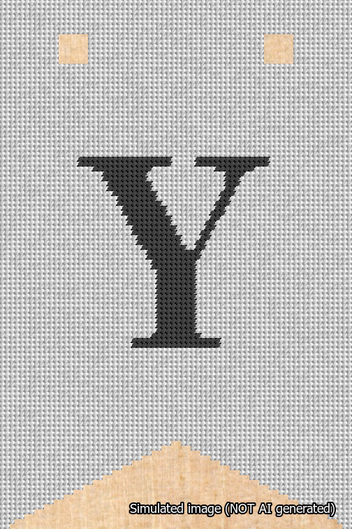 A simulated image of the stitched needlepoint design: Banner 18m Forked Y Black on White. Not A.I. generated.