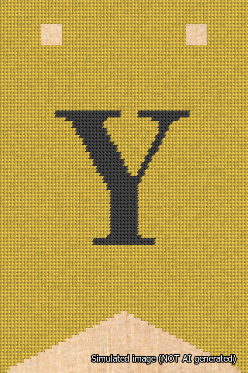 A simulated image of the stitched needlepoint design: Banner 18m Forked Y Black on Yellow. Not A.I. generated.