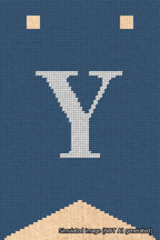 A simulated image of the stitched needlepoint design: Banner 18m Forked Y White on Blue. Not A.I. generated.