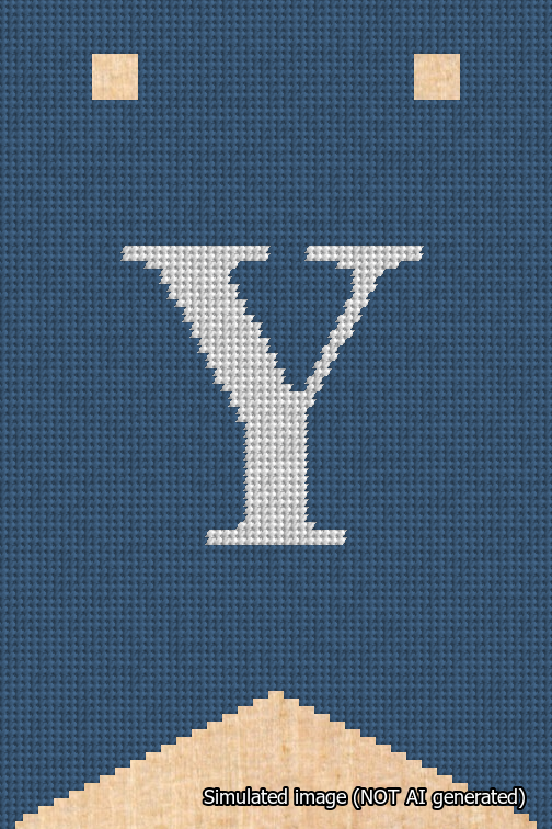 A simulated image of the stitched needlepoint design: Banner 18m Forked Y White on Blue. Not A.I. generated.