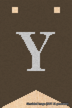 A simulated image of the stitched needlepoint design: Banner 18m Forked Y White on Brown. Not A.I. generated.