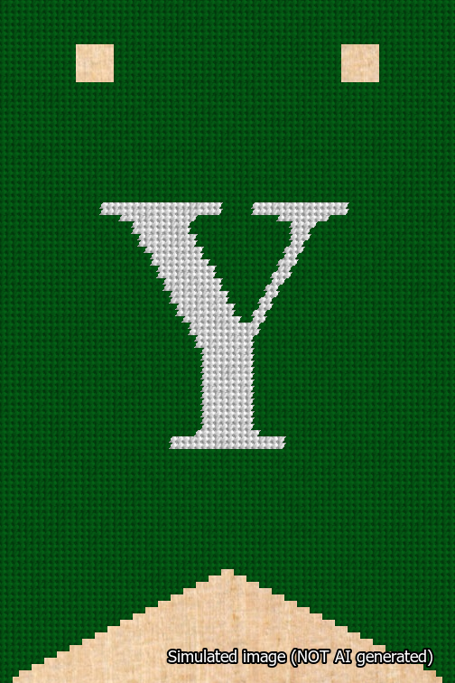 A simulated image of the stitched needlepoint design: Banner 18m Forked Y White on Green. Not A.I. generated.