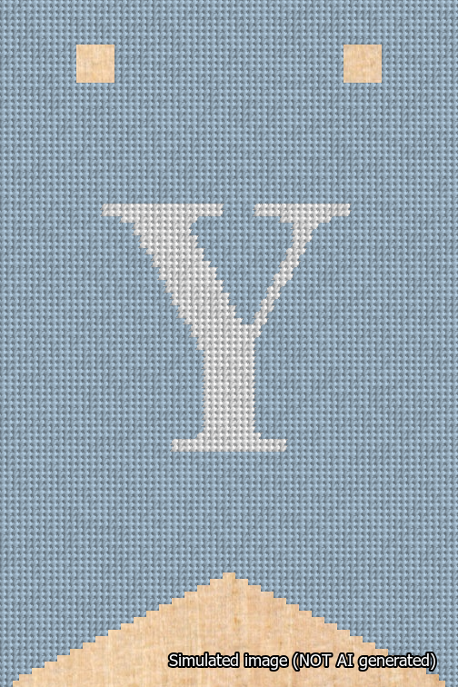 A simulated image of the stitched needlepoint design: Banner 18m Forked Y White on Light Blue. Not A.I. generated.