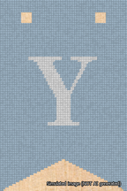 A simulated image of the stitched needlepoint design: Banner 18m Forked Y White on Light Blue. Not A.I. generated.