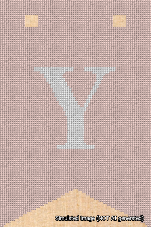 A simulated image of the stitched needlepoint design: Banner 18m Forked Y White on Pink. Not A.I. generated.