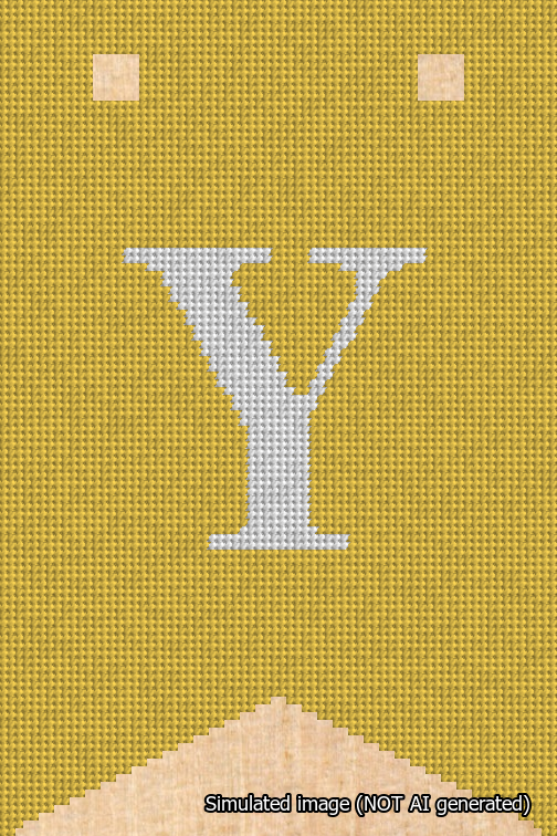 A simulated image of the stitched needlepoint design: Banner 18m Forked Y White on Yellow. Not A.I. generated.