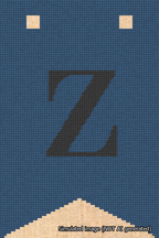 A simulated image of the stitched needlepoint design: Banner 18m Forked Z Black on Blue. Not A.I. generated.