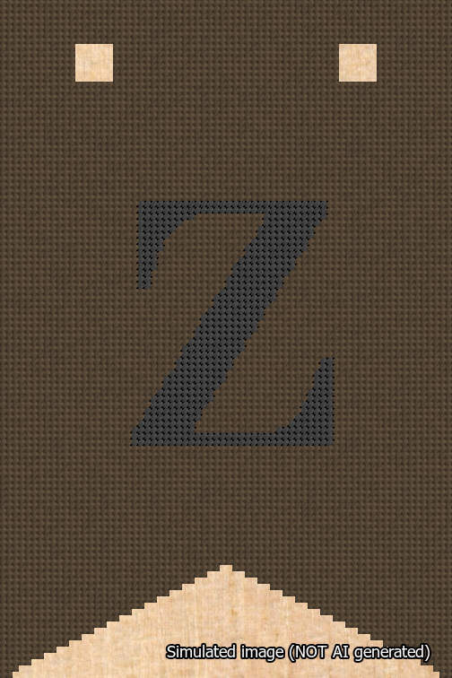 A simulated image of the stitched needlepoint design: Banner 18m Forked Z Black on Brown. Not A.I. generated.