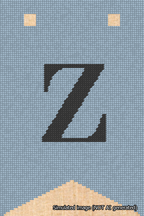 A simulated image of the stitched needlepoint design: Banner 18m Forked Z Black on Light Blue. Not A.I. generated.