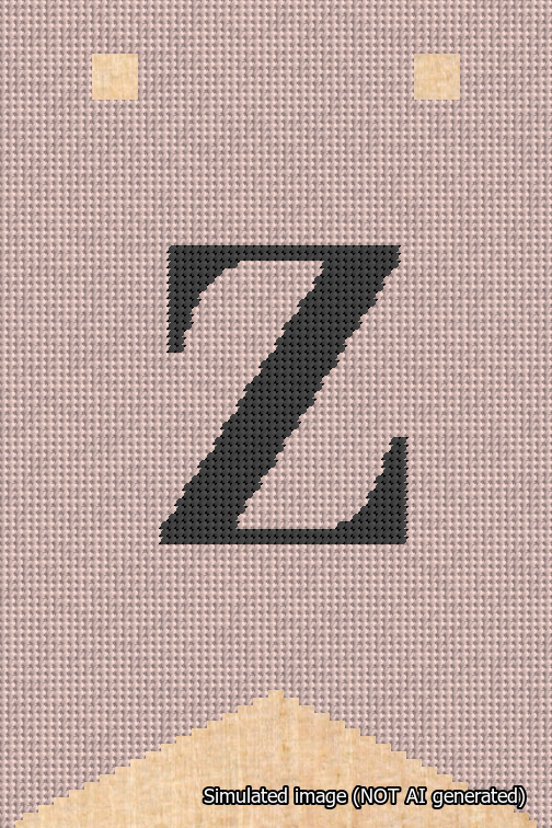 A simulated image of the stitched needlepoint design: Banner 18m Forked Z Black on Pink. Not A.I. generated.