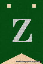 A simulated image of the stitched needlepoint design: Banner 18m Forked Z White on Green. Not A.I. generated.
