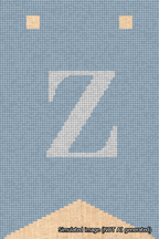 A simulated image of the stitched needlepoint design: Banner 18m Forked Z White on Light Blue. Not A.I. generated.