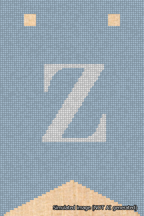 A simulated image of the stitched needlepoint design: Banner 18m Forked Z White on Light Blue. Not A.I. generated.
