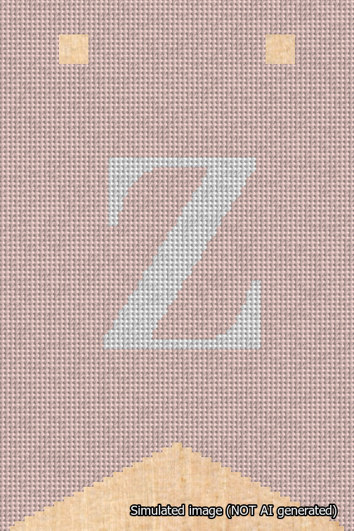 A simulated image of the stitched needlepoint design: Banner 18m Forked Z White on Pink. Not A.I. generated.