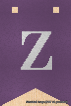 A simulated image of the stitched needlepoint design: Banner 18m Forked Z White on Purple. Not A.I. generated.