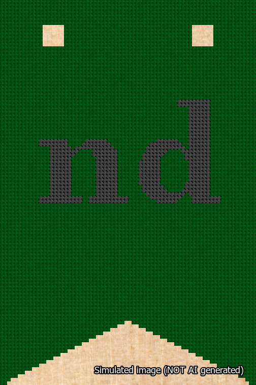 A simulated image of the stitched needlepoint design: Banner 18m Forked nd Black on Green. Not A.I. generated.