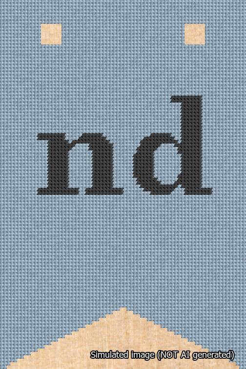 A simulated image of the stitched needlepoint design: Banner 18m Forked nd Black on Light Blue. Not A.I. generated.
