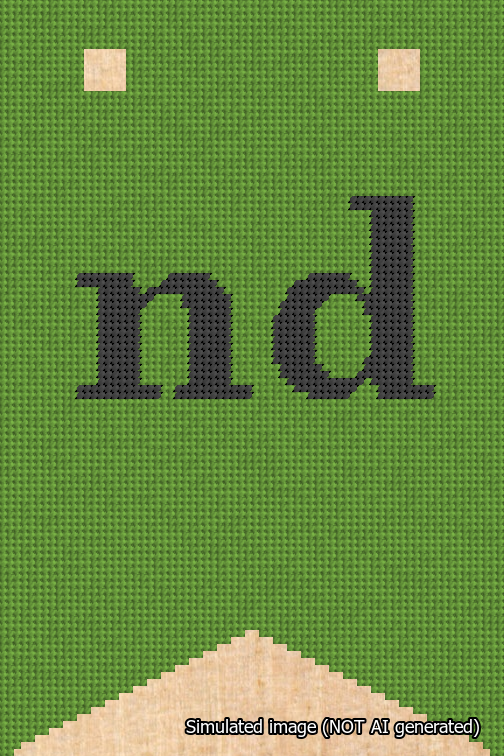A simulated image of the stitched needlepoint design: Banner 18m Forked nd Black on Light Green. Not A.I. generated.