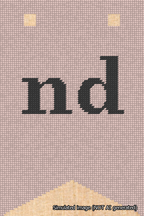 A simulated image of the stitched needlepoint design: Banner 18m Forked nd Black on Pink. Not A.I. generated.