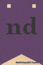 A simulated image of the stitched needlepoint design: Banner 18m Forked nd Black on Purple. Not A.I. generated.
