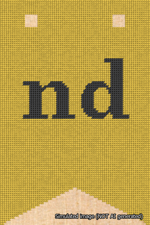 A simulated image of the stitched needlepoint design: Banner 18m Forked nd Black on Yellow. Not A.I. generated.